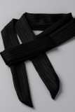 Macacão skinny casual fashion preto sólido com cinto decote em v