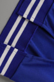 Due pezzi a maniche lunghe con fessura con fibbia patchwork solido casual blu