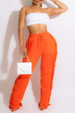 Pantalon taille haute décontracté à la mode orange avec pompon solide et patchwork