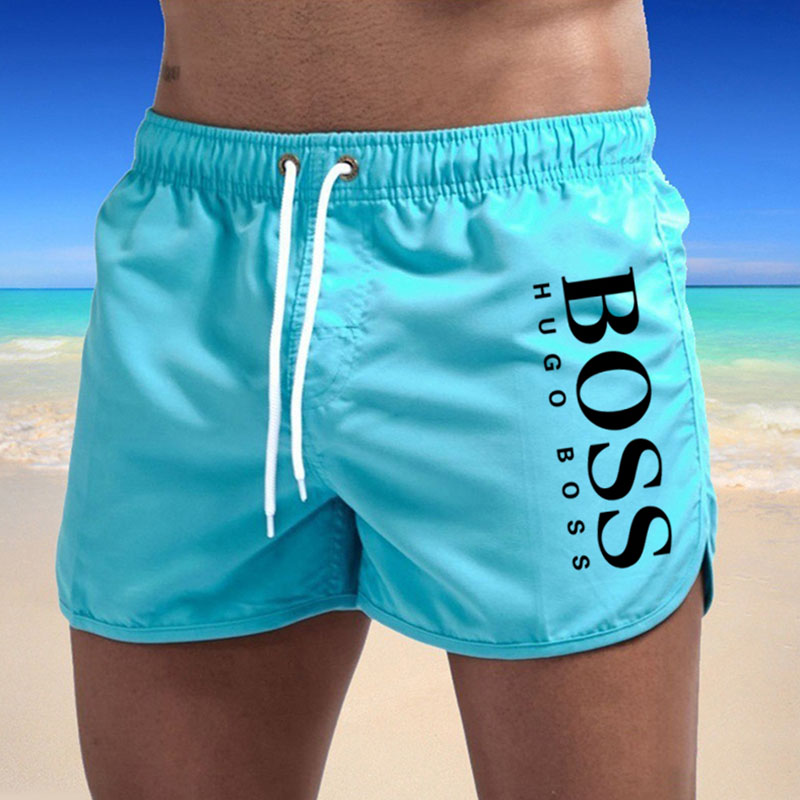 

Lake Blue Fashion Vacation Print Letter Straight Shorts