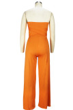 Oranje Sexy Casual Solid Backless Strapless Regular Jumpsuits