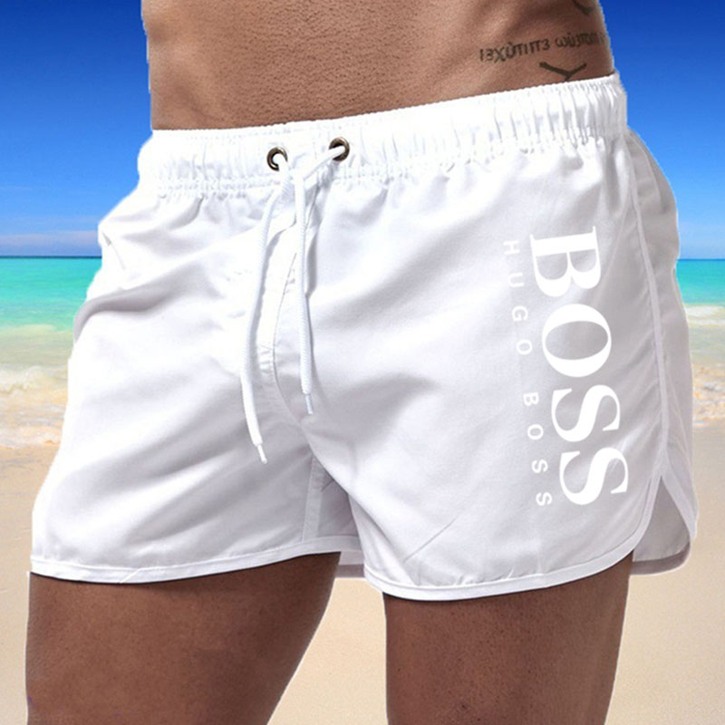 

White Fashion Vacation Print Letter Straight Shorts