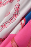 Robes de ligne A à col en V en patchwork d'impression décontractée rose