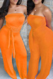 Combinaisons décontractées solides dos nu sans bretelles régulières orange