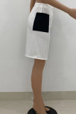 White Casual Solid Patchwork Pocket High Waist Straight Patchwork Bottoms