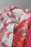 Pink Fashion Casual Print Patchwork V Neck A Line Vestidos