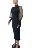 Черные знаменитости Однотонные прозрачные платья в стиле пэчворк с круглым вырезом и юбкой на один шаг
