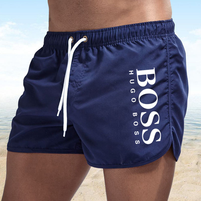 

Navy Blue Fashion Vacation Print Letter Straight Shorts