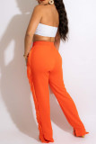 Pantalones de cintura alta regulares de patchwork de borla sólida casual de moda naranja