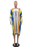 Gele mode casual gestreepte print asymmetrische O-hals onregelmatige jurk