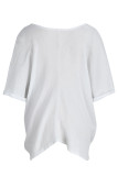 Witte casual effen patchwork asymmetrische V-hals T-shirts