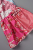 Pink Fashion Casual Print Patchwork V Neck A Line Vestidos