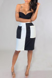White Casual Solid Patchwork Pocket High Waist Straight Patchwork Bottoms