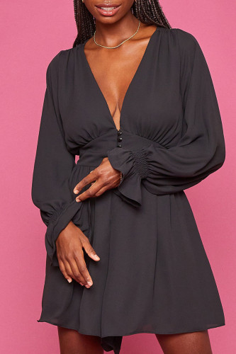 Black Casual Solid Patchwork V Neck Straight Rompers