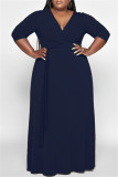Lila Fashion Casual Solid Basic V-Ausschnitt Langes Kleid Plus Size Kleider