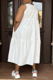 Witte casual effen patchwork O-hals A-lijn jurken