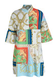 Or Fashion Casual Patchwork V Neck A Line Robes