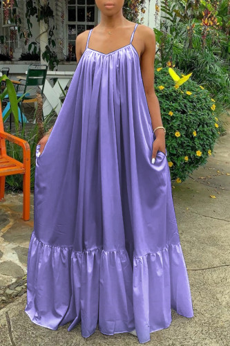 Light Purple Sexy Casual Solid Backless Spaghetti Strap Loose Sling Dress