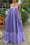 Светло-фиолетовое сексуальное повседневное однотонное свободное платье на бретельках с открытой спиной