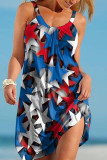 Blau Rot Mode Casual Print Basic O-Ausschnitt Weste Kleid