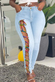 Lichtblauwe mode casual effen bandage uitgeholde hoge taille skinny denim jeans