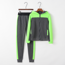 Зеленый Спортивная одежда Однотонный Пэчворк Воротник с капюшоном Длинный рукав Из двух частей