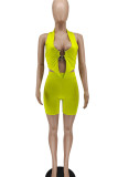 Yellow Sexy Solid Patchwork Asymmetrical V Neck Sleeveless Two Pieces