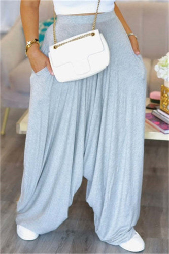 Grey Fashion Casual Solid Patchwork Harlan High Waist Trousers