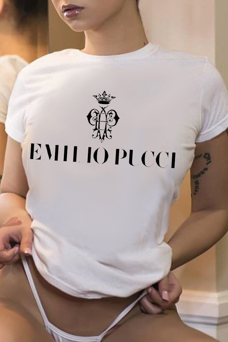 

White Fashion Street Print Letter O Neck T-Shirts