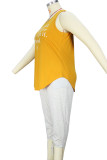 Blusas amarelas com estampa casual de retalhos decote em tamanho grande