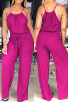 Rose Red Casual Solid Patchwork Spaghetti Strap Raka Jumpsuits