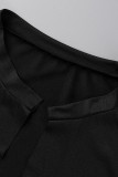 Черный сексуальный принт в стиле пэчворк с разрезом и круглым вырезом с коротким рукавом из двух частей