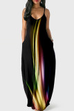 Многоцветное модное повседневное длинное платье с открытой спиной и бретельками с принтом