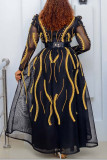 Zwarte elegante print patchwork V-hals rechte plus size jurken (zonder riem)