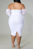 Patchwork uni sexy blanc sur l'épaule une étape jupe robes grande taille