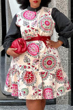 Черно-розовые повседневные платья в стиле пэчворк с круглым вырезом и пряжкой в ​​стиле пэчворк