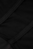 Robes de grande taille à manches longues et col en V transparent à la mode noire