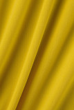 Vestidos casuais amarelos de retalhos sólidos decote O de manga comprida