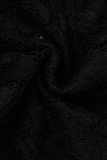 ブラックファッションセクシーソリッドシースルーOネック半袖ツーピース