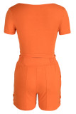 Orange Fashion Casual Solid Bandage V-Ausschnitt Kurzarm Zweiteiler