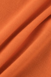 オレンジファッションカジュアルソリッド包帯Vネック半袖ツーピース
