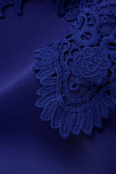 Blauwe mode sexy effen patchwork uit de schouder kokerrokjurken