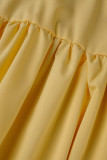 Gele mode casual effen patchwork O-hals jurken met lange mouwen
