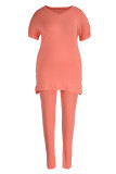 Arancione Rosa Moda Casual Solido Scollo A V Con Scollo A V Plus Size Due Pezzi