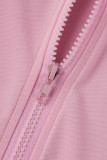 Vestidos de manga comprida rosa moda casual patchwork sólido com gola O