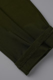 Verde Exército Moda Casual Sólido Básico O Decote Plus Size Duas Peças