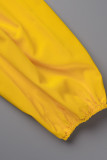 Желтый Повседневная однотонная повязка Пэчворк V-образный вырез Половина рукава Из двух частей