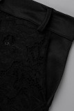 Черные модные сексуальные однотонные прозрачные прозрачные о-образные вырезы с коротким рукавом из двух частей