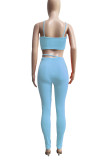 Light Blue Sexy Sportswear Solid Patchwork Spaghetti Strap Sleeveless Two Pieces
