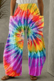Roze Mode Casual Print Tie Dye Patchwork Normale Hoge Taille Broek